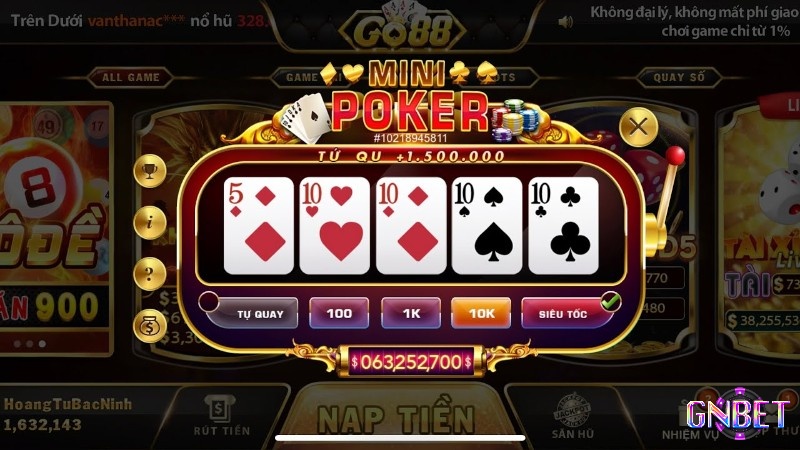 Cùng GNBET khám phá luật chơi Mini Poker và cách quay Mini Poker nổ hũ dễ nhất.