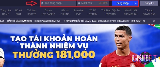 Bấm đăng nhập sau khi hoàn tất thông tin đăng nhập 7ball