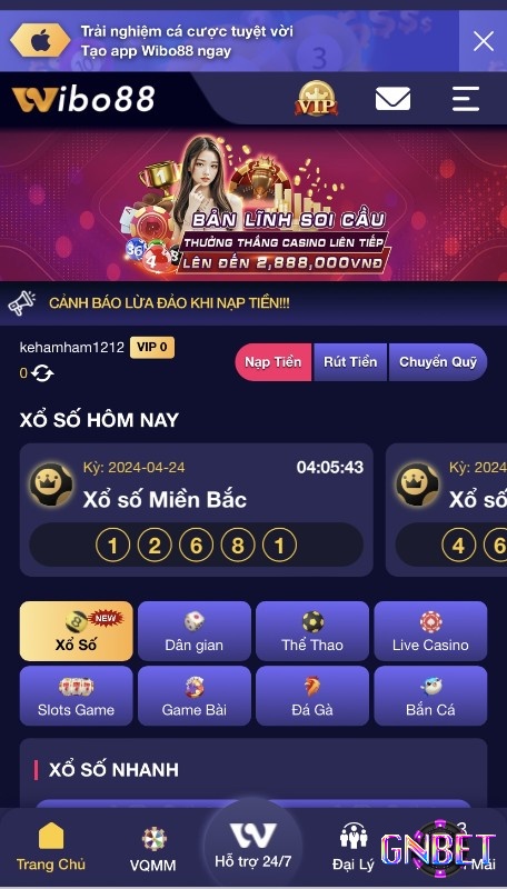 Nhận thông báo sớm từ web cược Wibo88 khi chơi trên app